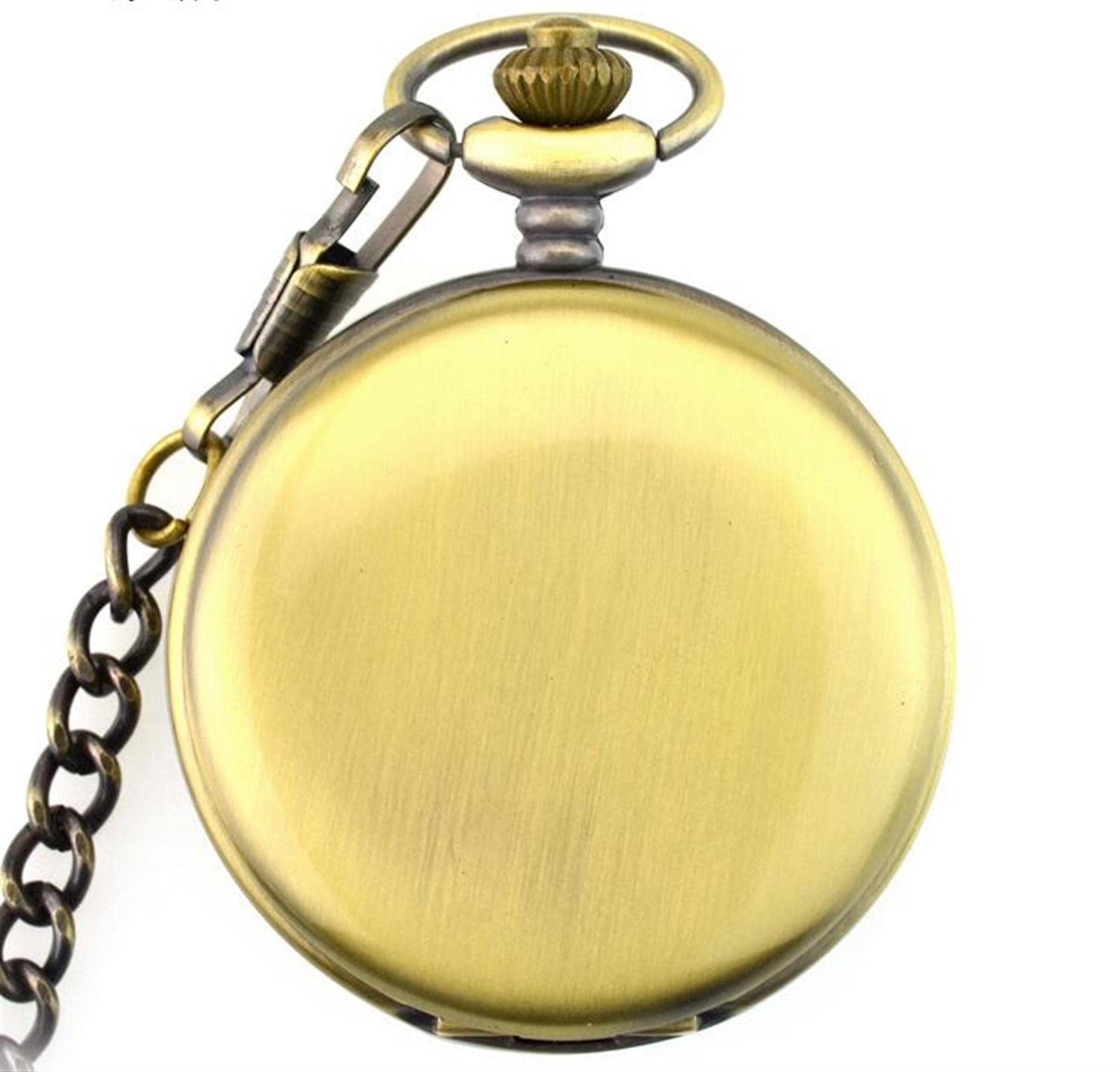 Męski zegarek kieszonkowy w stylu retro, Stary mechaniczny z łańcuszkiem dwustronny gładki naszyjnik szkieletowy wisior zegary prezenty na dzień ojca(Gold)