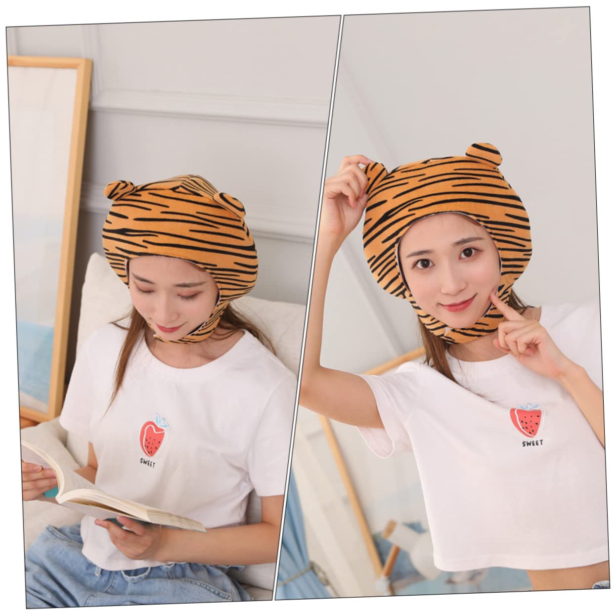 TOPBATHY 4piezas Sombrero De Peluche De Tigre Divertido Para Fiestas Accesorio De Disfraz Para Carnaval y Cosplay Diseño De Animal Material Suave y Cómodo