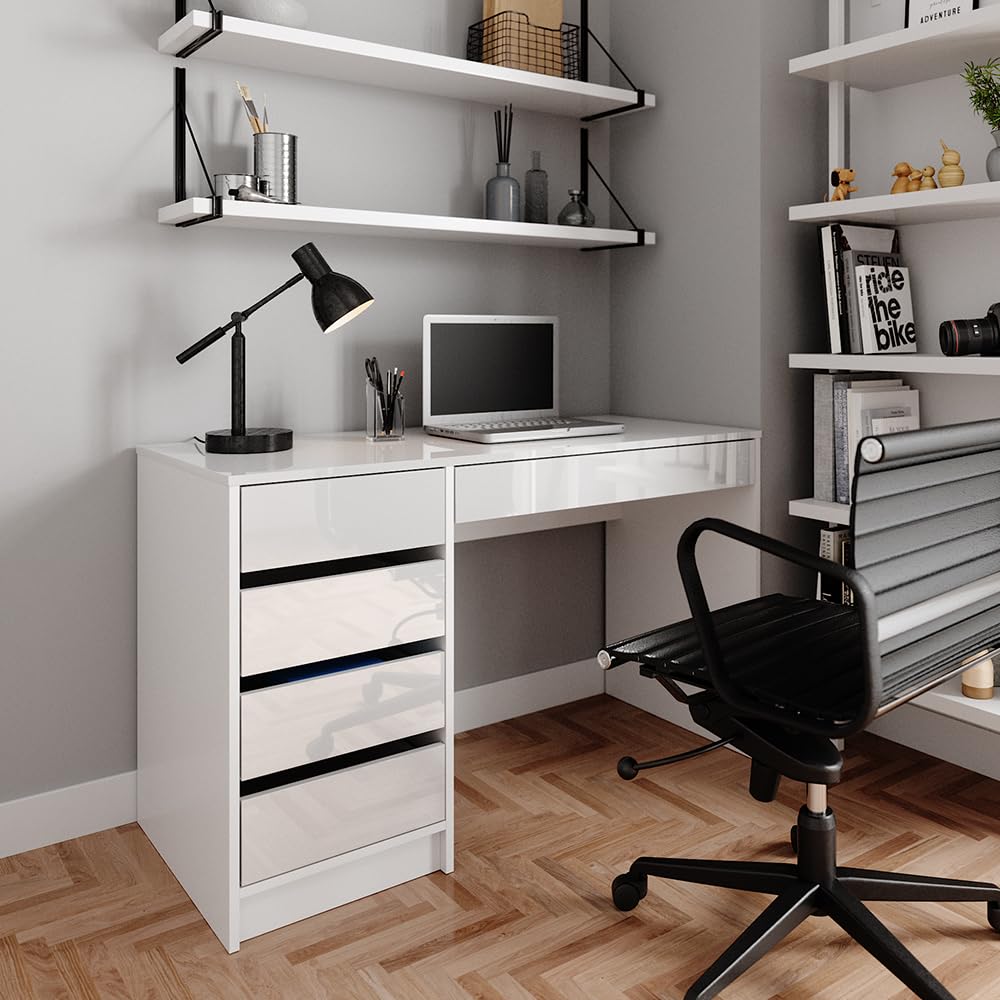 Vicco tavolo da toeletta Sherry, Bianco lucido, 120 cm senza specchio