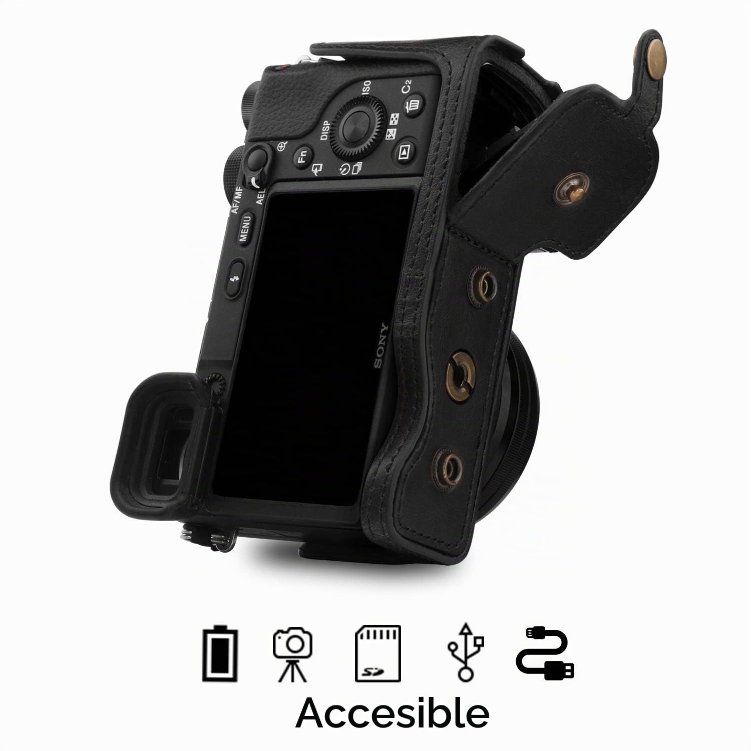 MegaGear MG1651 Ever Ready - Funda de Piel para cámara Sony Alpha A6100, A6400 (16 a 50 mm), Color Negro