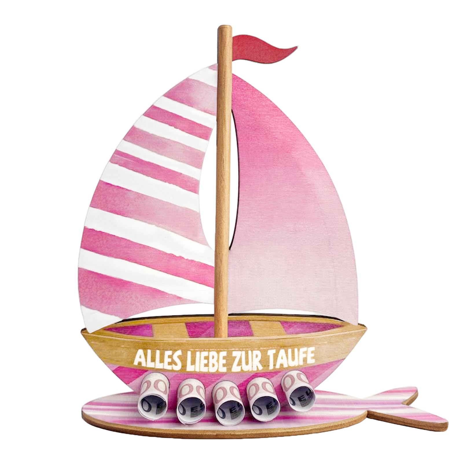 Taufgeschenke für Mädchen, Geldgeschenk zur Taufe - Holz Boot mit Basis, Originelle Taufe Geschenk Taufdeko für Mädchen (Rosa)