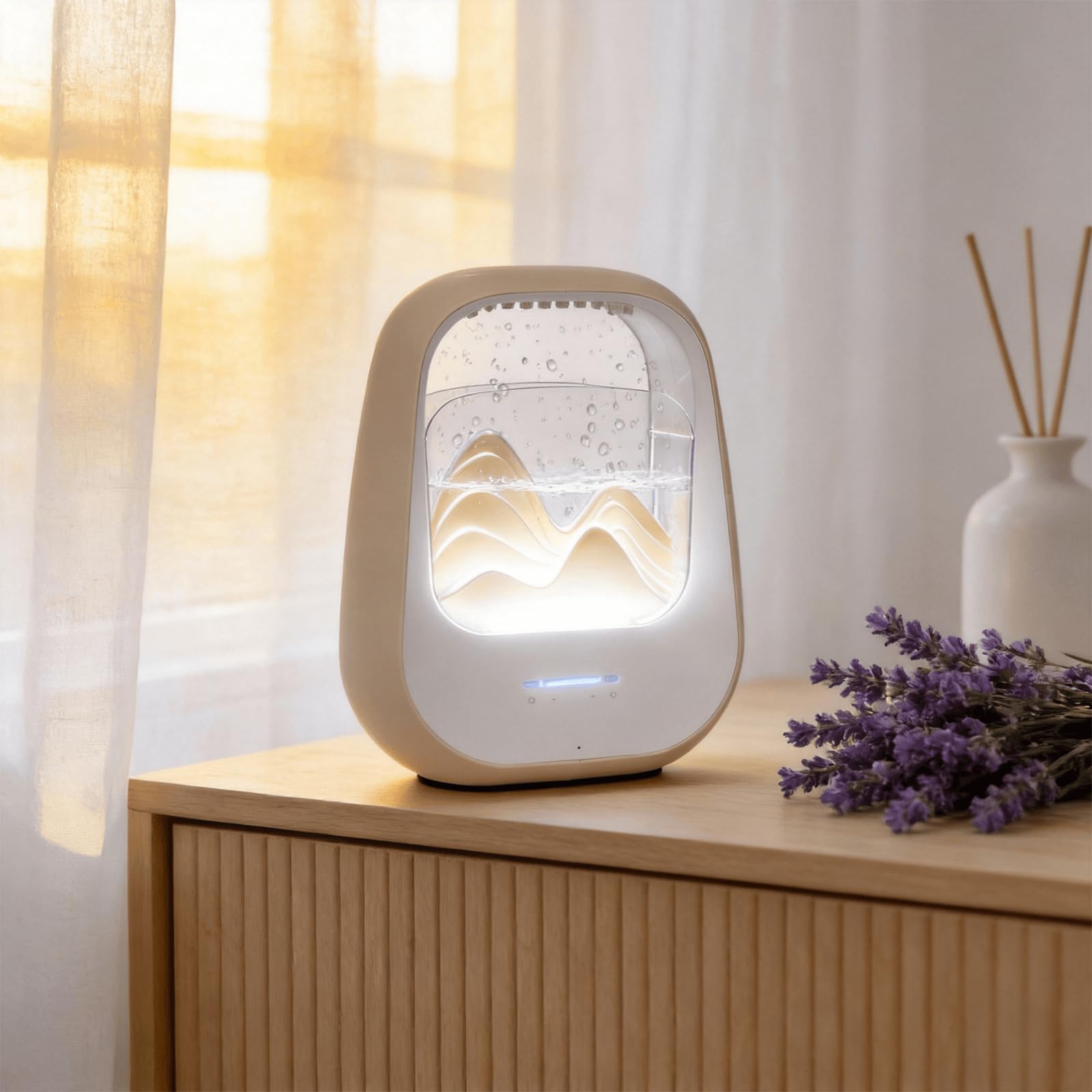 Rain Drop - Macchina per il rumore bianco con suoni realistici della pioggia, umidificatore per terapia del sonno, altoparlante Bluetooth, luce ambientale e diffusore di aromi per camera da letto