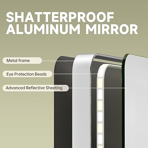 Miniatura 5 de Vosuja Espejo de baño LED de 16 x 24 pulgadas con luces, marco plateado rectangular redondeado con diseño de tira de luz incrustada, 3 colores y