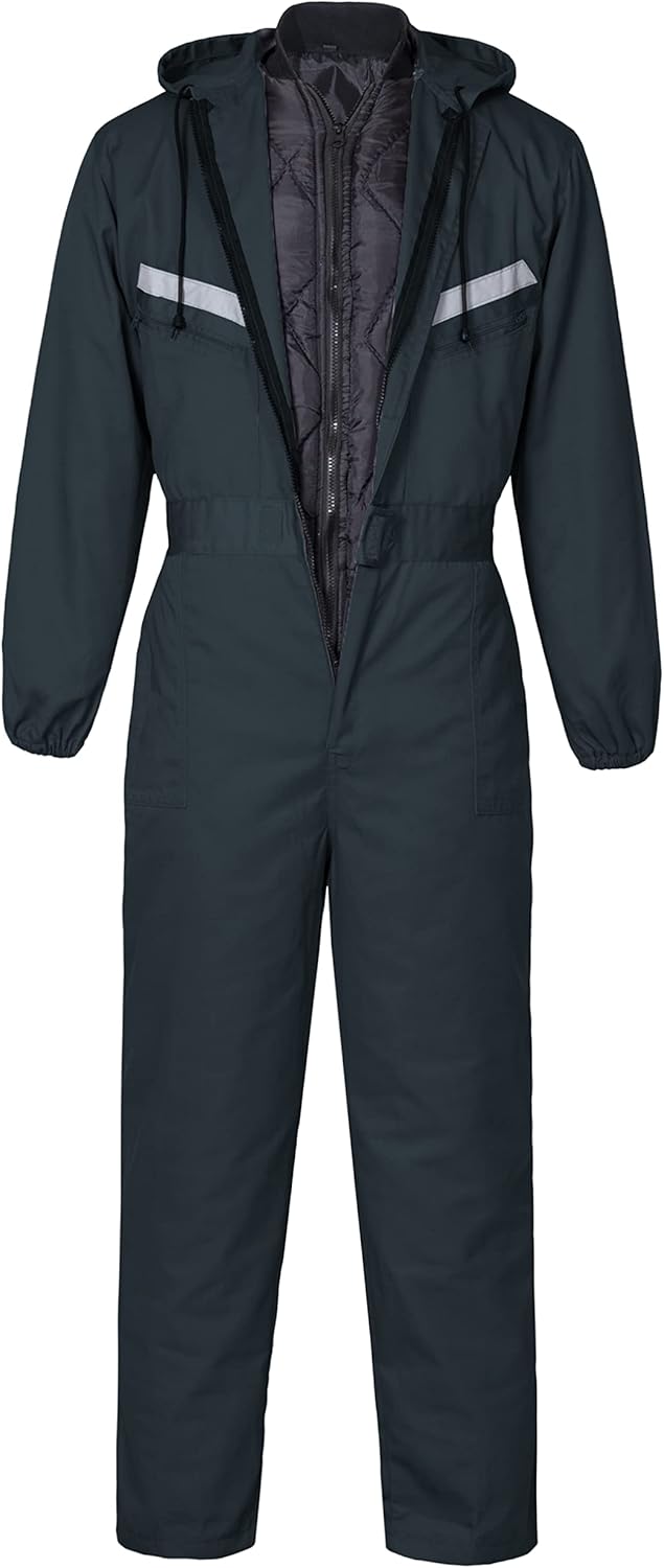 Winter Coveralls for Men 2 Pieces Long Sleeve Work Suit Mechanic Jumpsuit Insulated Coverall with Hood