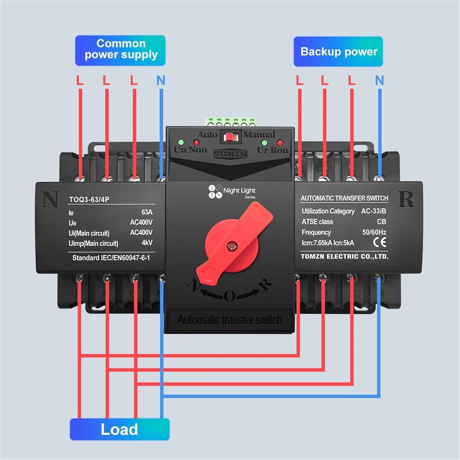 QLWAHK TOQ3-63/4P Automatic Transfer Switch wiring diagram