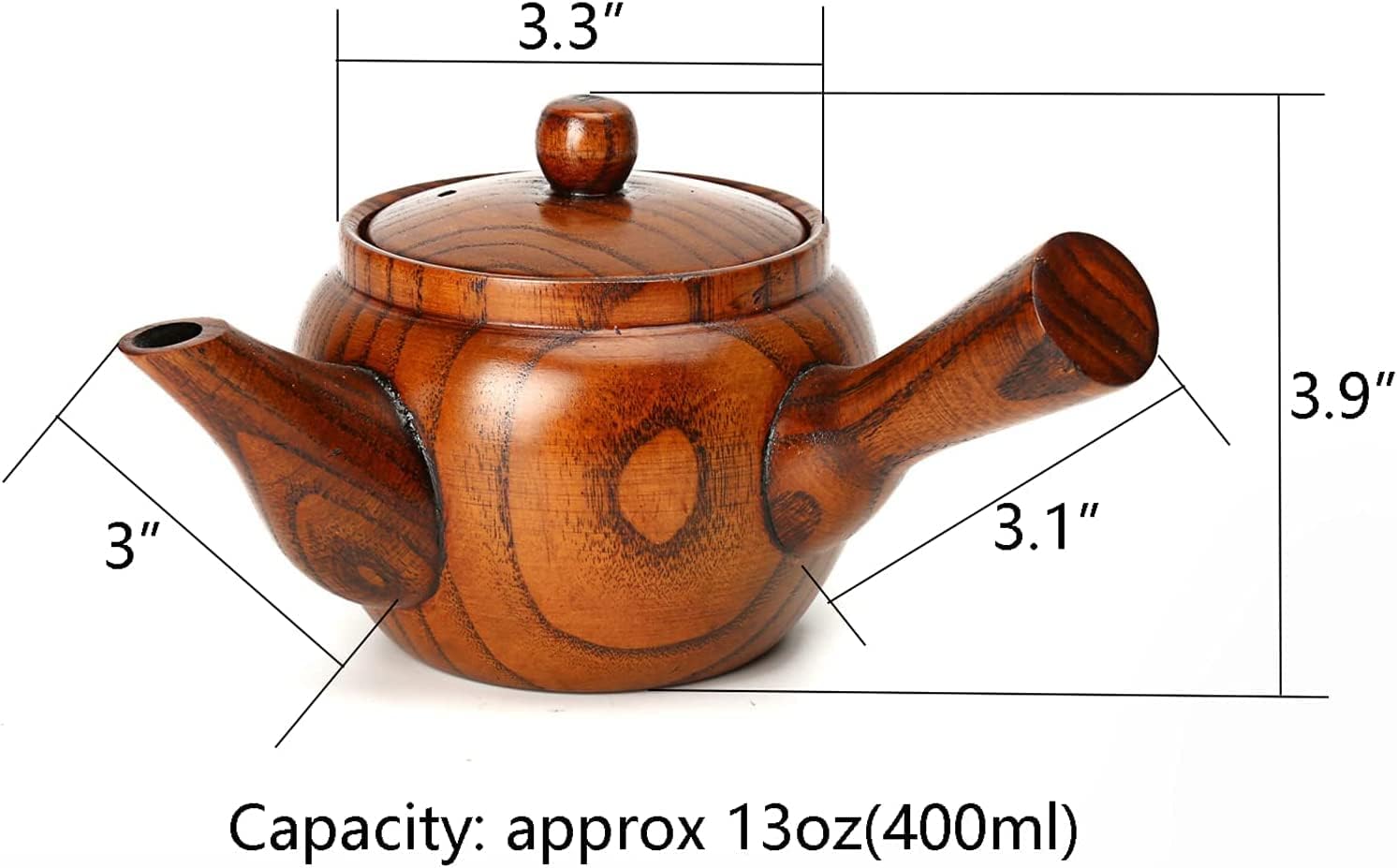 Classic Wooden Tea Pot with Wooden Tea Cups, Teapot with Removable Stainless Steel Infuser Filter, Tea Kettle for Tea, Coffee (Teapot Only)