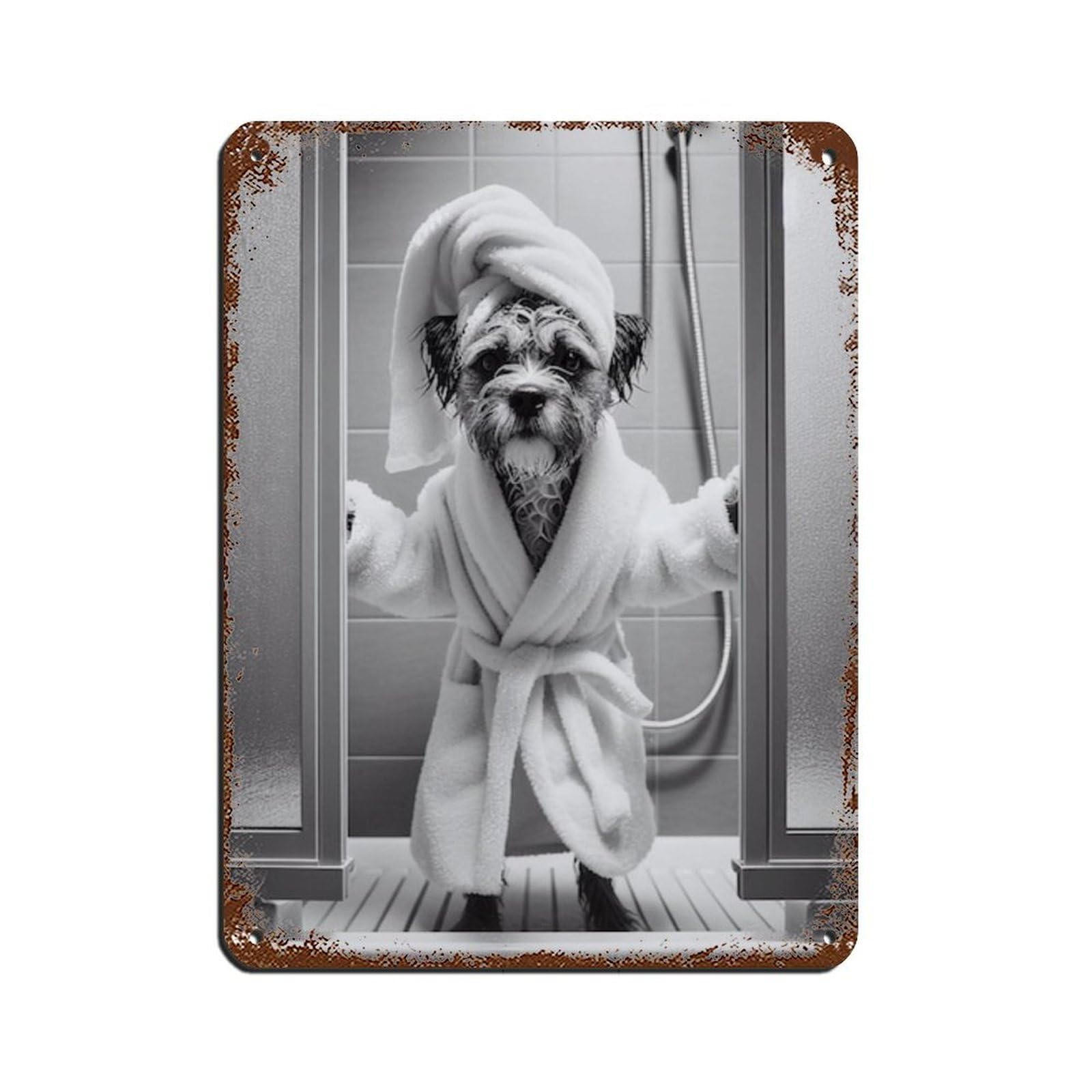 Border Terrier Bathroom Art Poster Tin Sign Vintage Metal Pub Club Cafe Bar Home Wall Art Decoration Poster Retro 12x16inch(30x40cm)