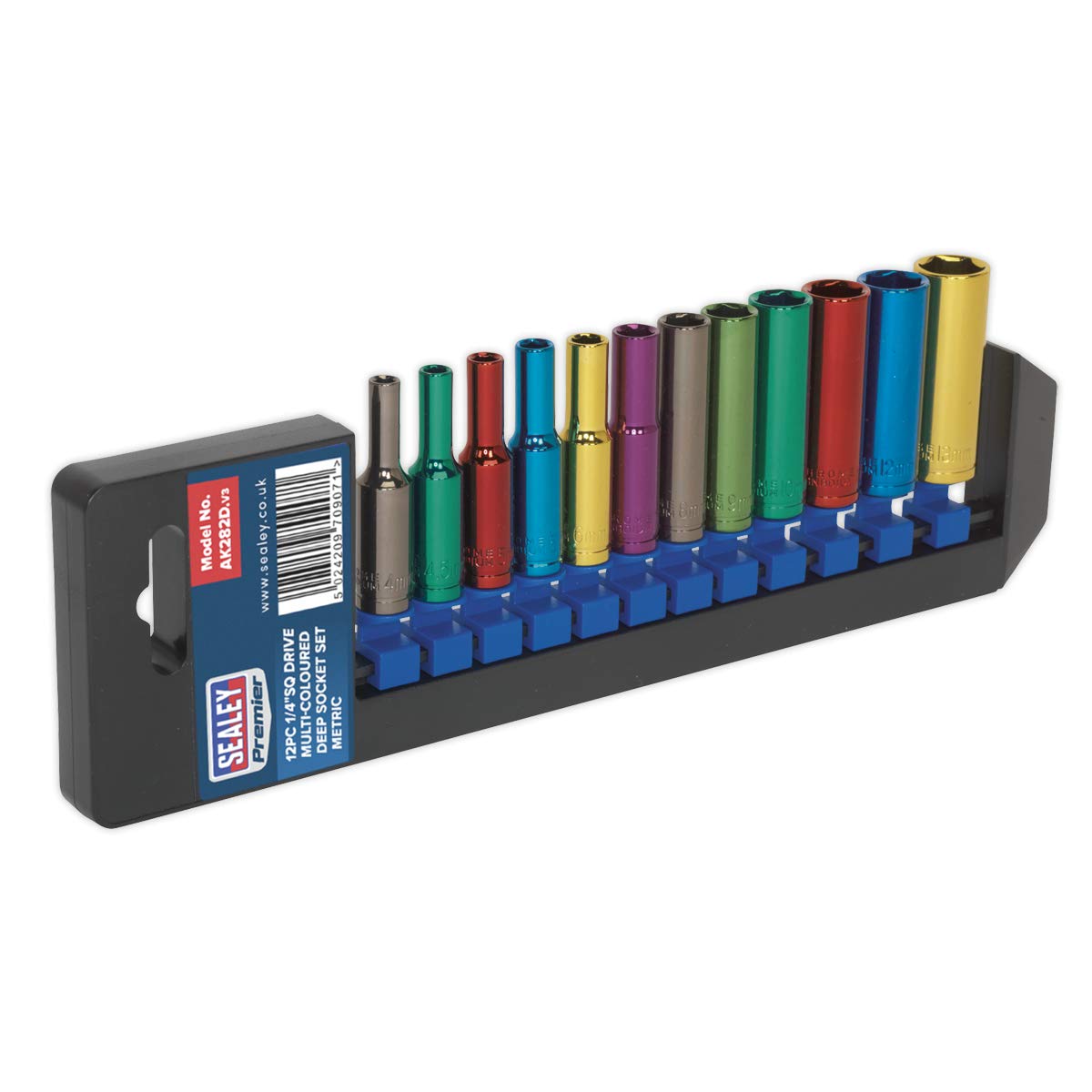 Sealey Multi-coloured Deep Socket Set 12pc 1/4""sq Drive Metric