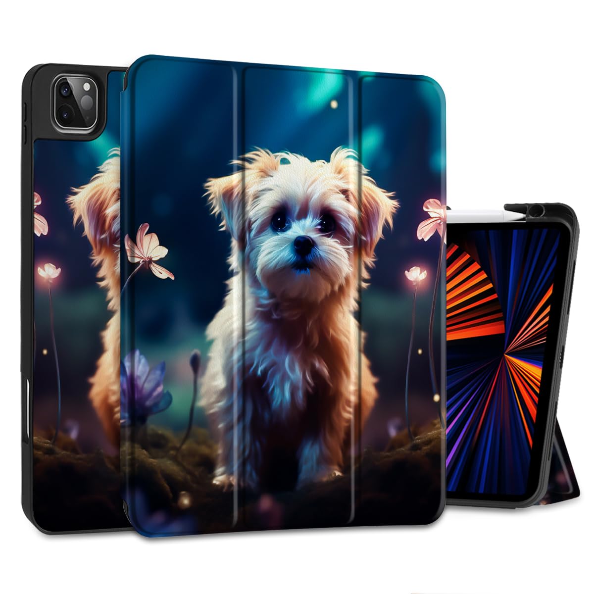 for 2024 iPad Air 11 inch M2 Case/iPad Air 5th & 4th Generation Cover[2022 2020], Shockproof Tablet Case with Trifold Stand & Pencil Holder & Auto Sleep/Wake, Fantasy Puppy