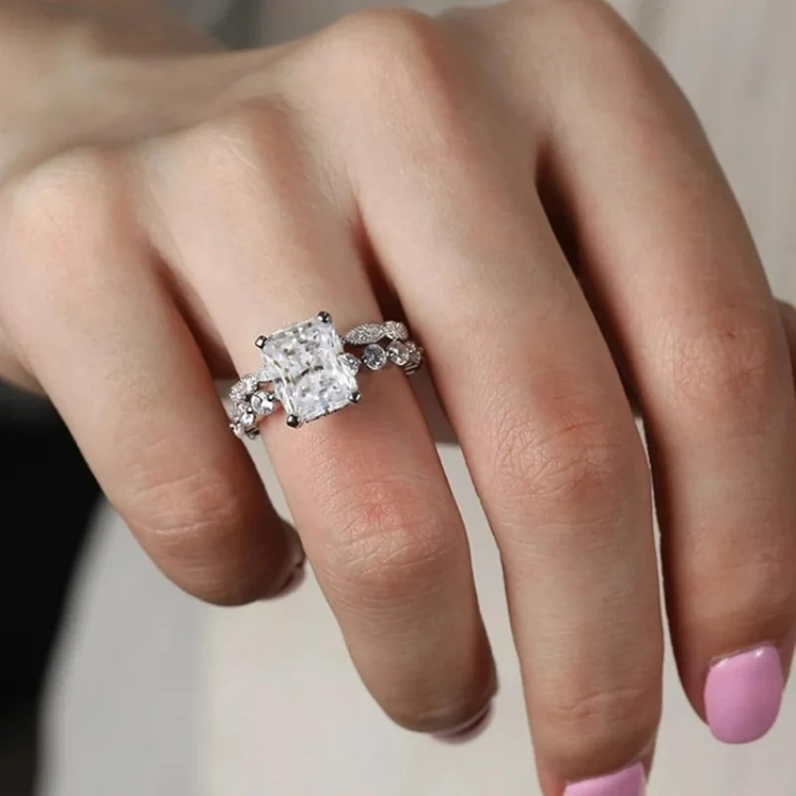 2pcs Anillo de plata esterlina minimalista S925 para anillo de mujer Regalo de lujo ligero de boda de vacaciones de día de San Valentín personalizado