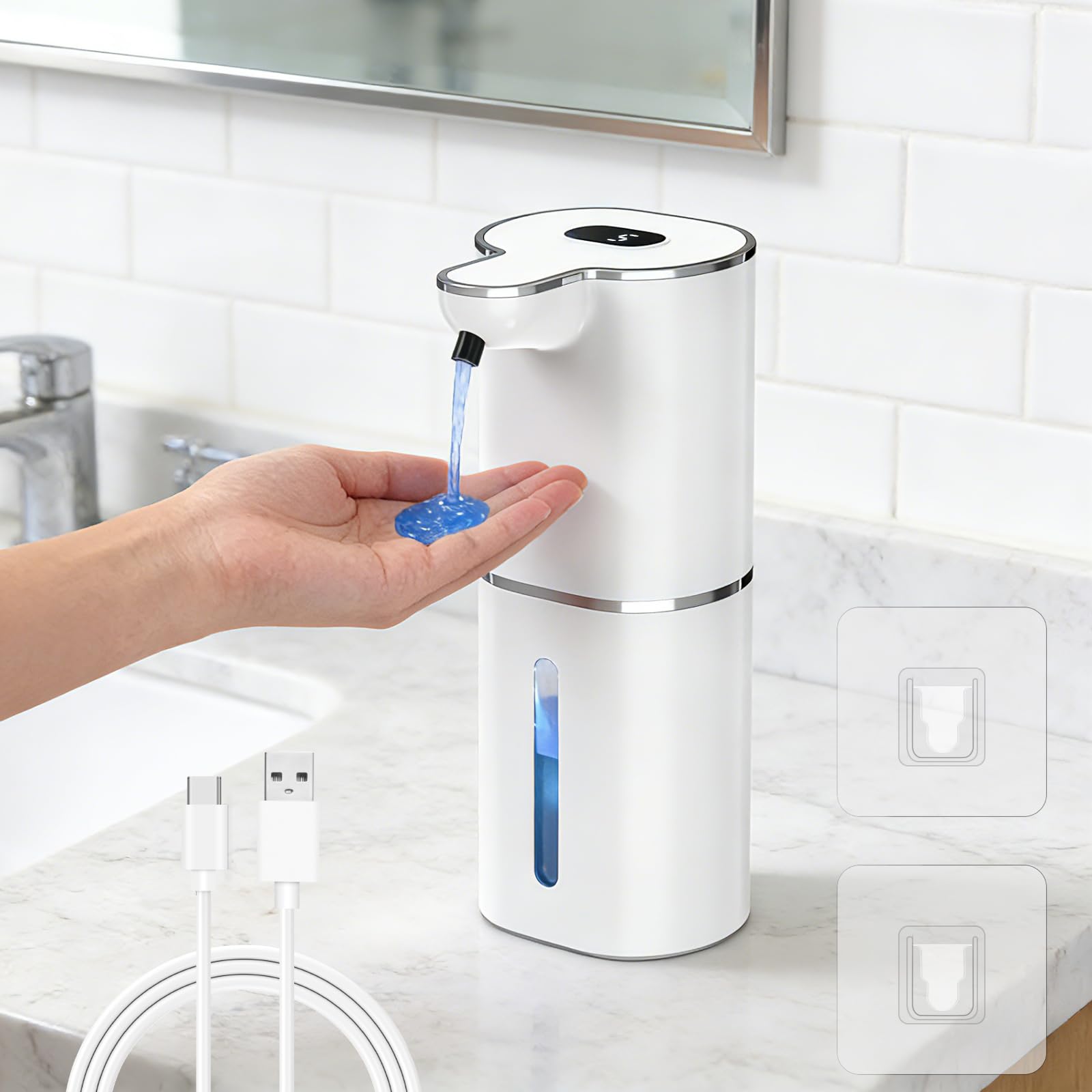 Seifenspender Automatisch, 380ml Elektrischer Seifenspender mit Digitalanzeige, No Touch Seifenspender mit Sensor, Wandmontage, USB Wiederaufladbar, IPX5 Wasserdicht für Badezimmer, Küche - 1