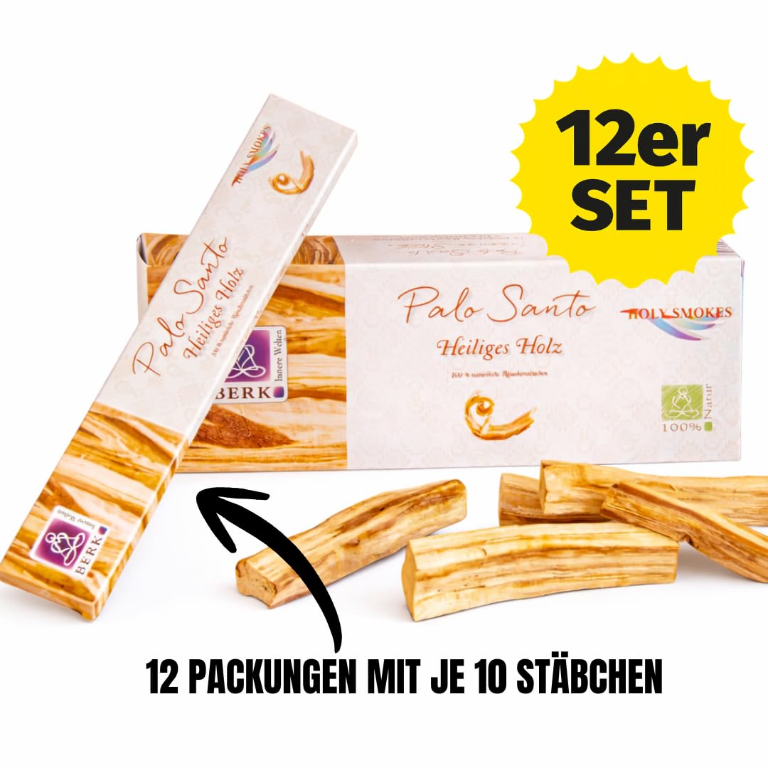 Incienso de Palo Santo Holy Smokes Berk Natural Incense con varilla de bambú para fumar, meditación, yoga, ritual, ambientador, juego de 12 unidades