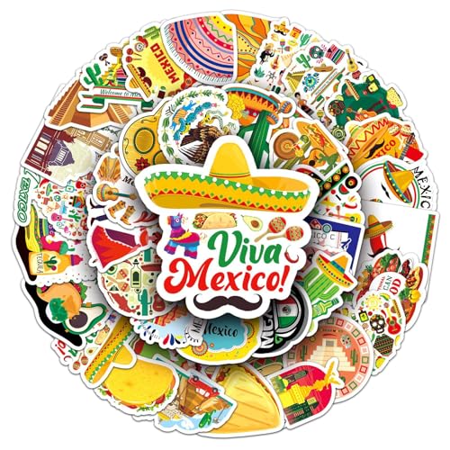 50Pcs Mexico Stickers Vinyl Waterproof Decals for Water Bottles Laptop Luggage Mobile Phone Computer Skateboard Refrigerator Wardrobe Guitar Car Motorcycle Bike Dcor Gifts for Kids Boys Girls Teens