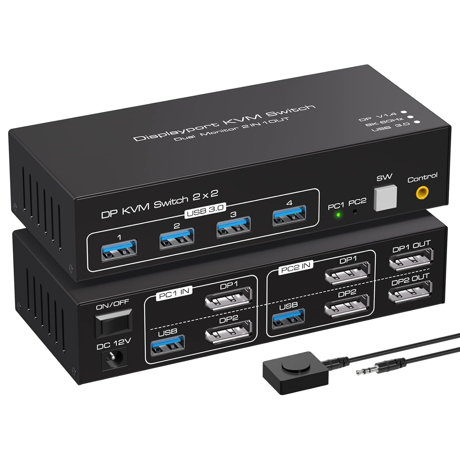 VPFET 4K120Hz Displayport KVM Switch 2 PC 2 Monitore 8K60Hz Dual Monitor DP 1.4 Switches for 2 Computers Teilen 4 USB 3.0 Geräte mit 2 USB 3.0 Kable und Desktop Controller