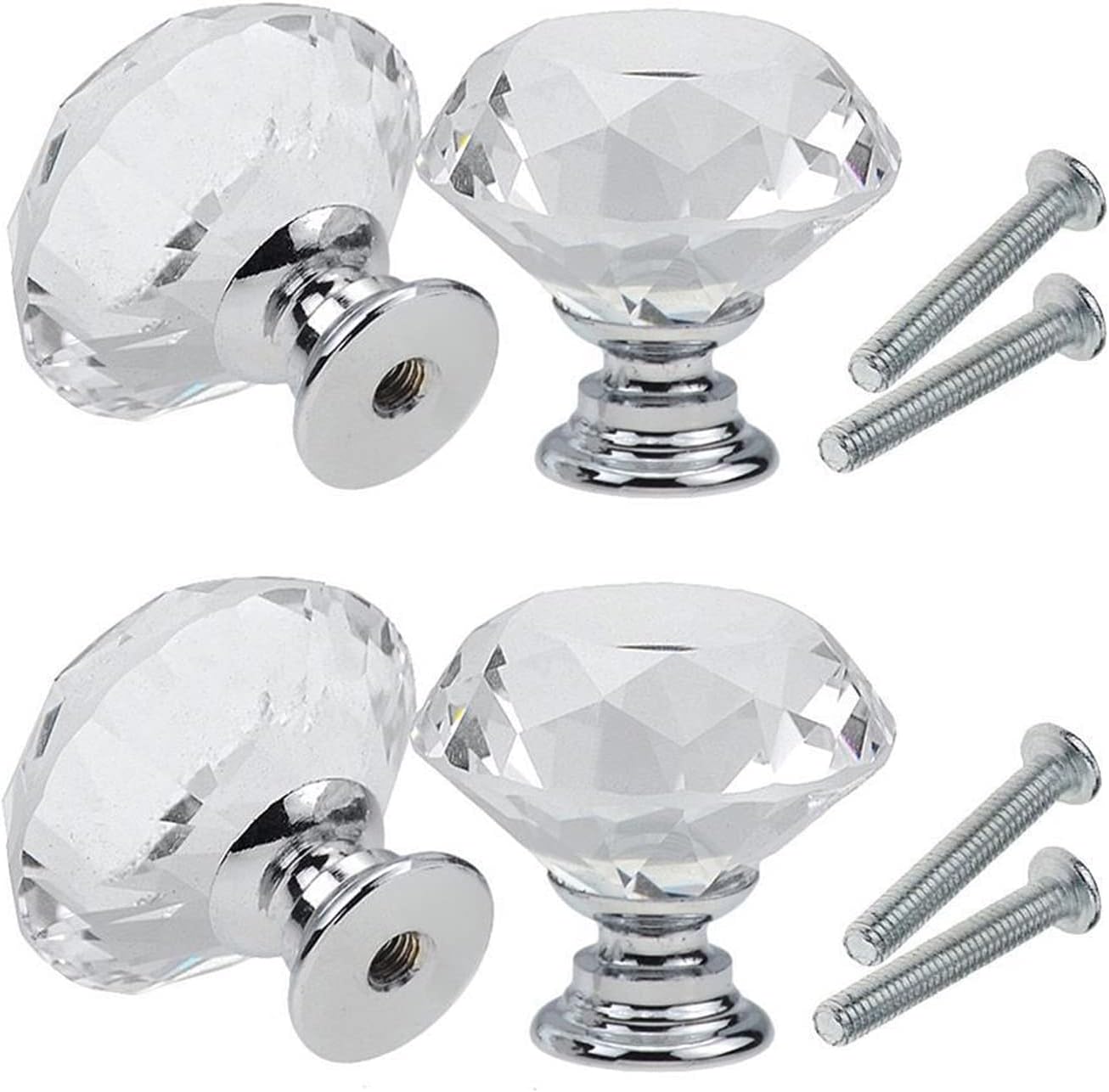 Yesmin Crystal Door Knobs,4 Pcs 30MM Crystal Drawer Carbinet Door Handle Puller with Screws for Home Kitchen Office Drawer Cupboard Closet(Silver)