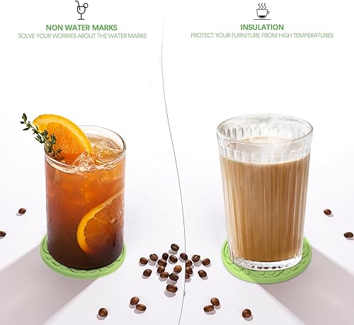 Miniatura 6 de Paquete de 6 posavasos de silicona verde con soporte, posavasos decorativos antideslizantes de 4 pulgadas para mesa, escritorio apto para