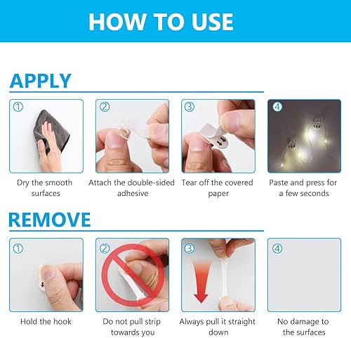 Miniatura 4 de Paquete de 2 mini clips de luz para interiores, ganchos de cadena de luces colgantes de Navidad sin daños con tiras adhesivas, clips de pared