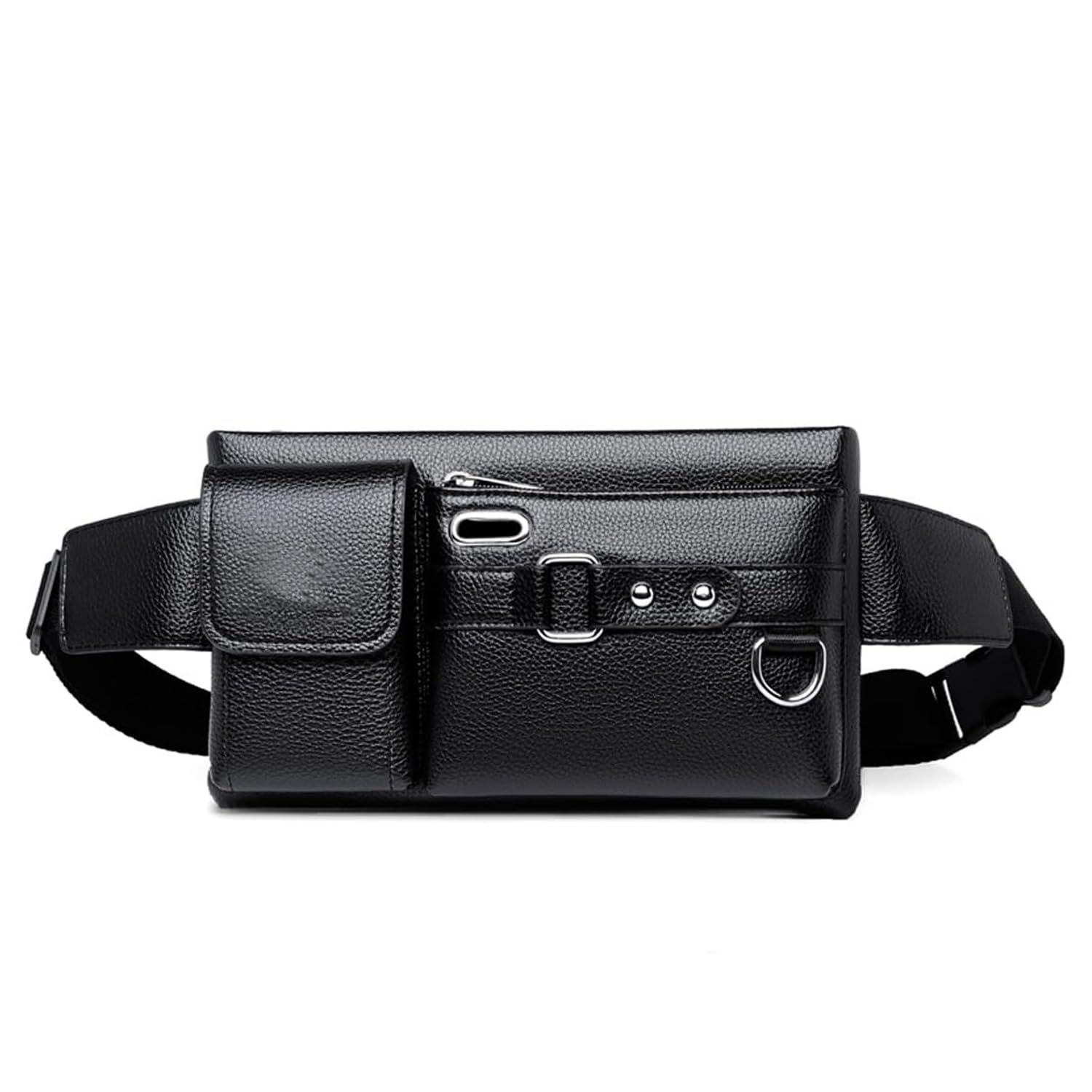 Waist Bag for Mens & Womens | Leather | Fanny Packs | Travel Pouch | Sports | Belt Bags | Money Bag | Travelling | Essentials (Black)