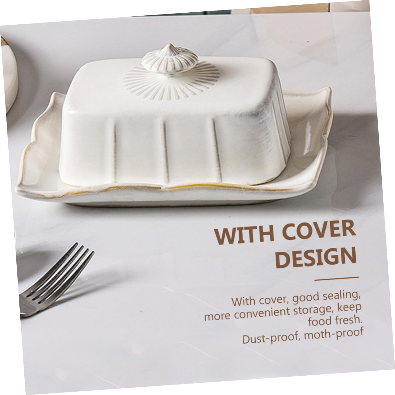 Beurrier en Céramique Blanc Couvercle, 1 Set Cuisine