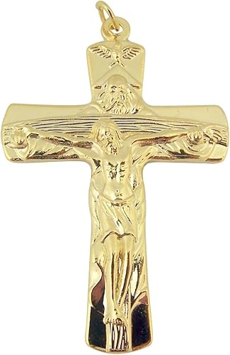 Oro Toned Base Padre hijo Espíritu Santo paloma Trinity Cruz Crucifijo, 2inch