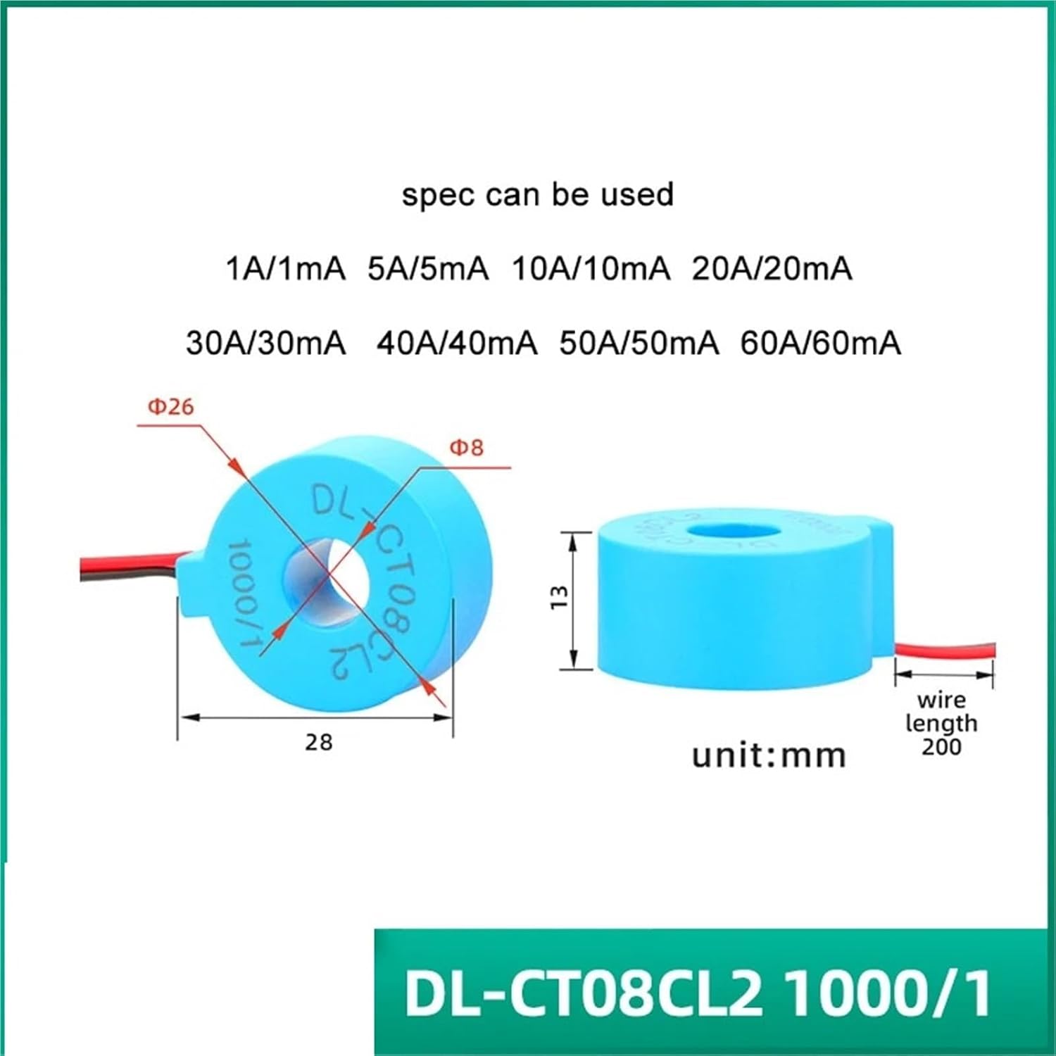 DL-CT08CL2 1000/1 2000/1 Current Transformer AC 1A 5A 10A 20A 30A 50A 60A Precision Toroidal 1Pcs(DL-CT08CL2 1000-1)