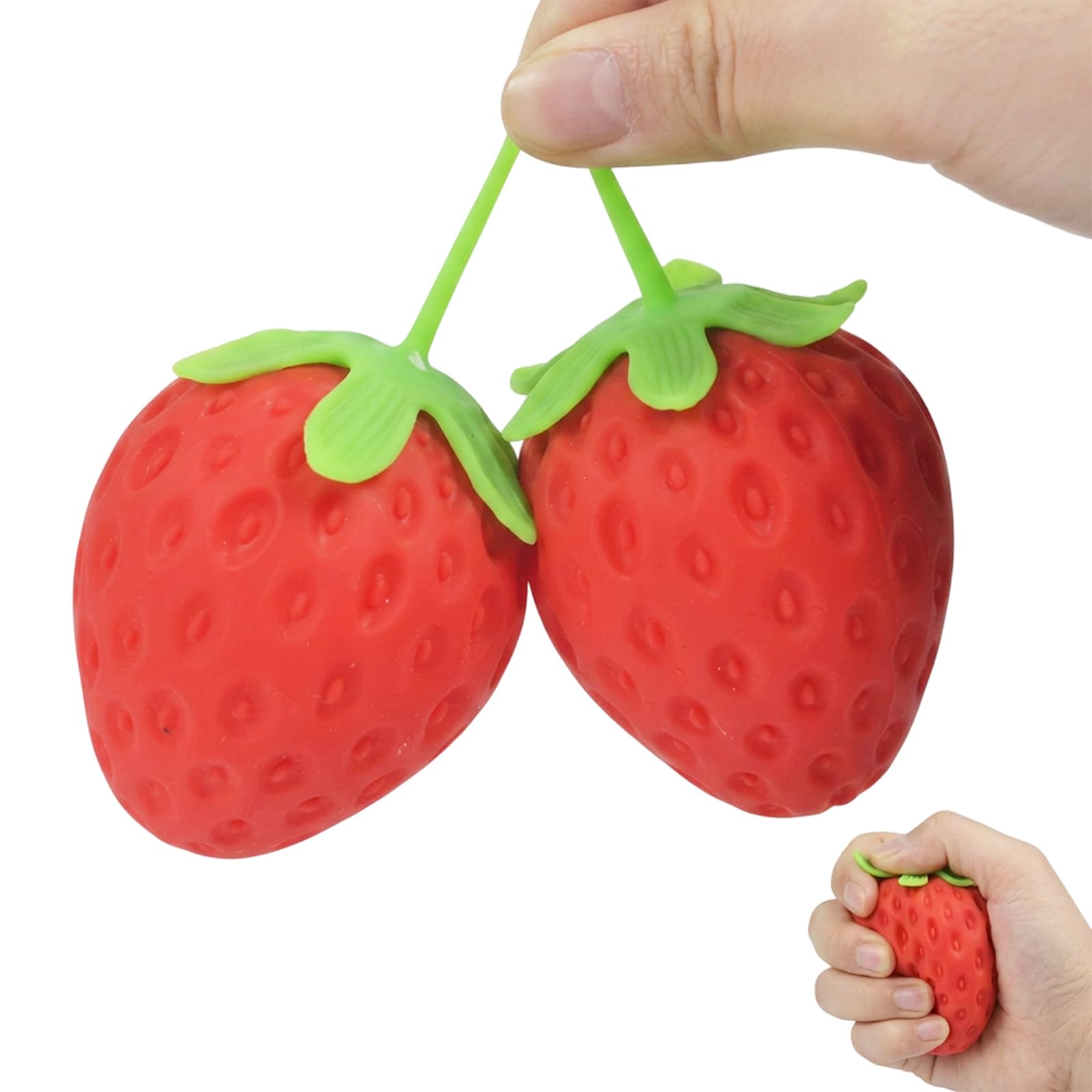 Two Strawberry Stress Balls, Strawberry Fidget Tools, Strawberry Squeeze Items for Work Break and Study Focus, Large Strawberry Shaped Items Measuring 8 by 5.5 by 5.5 cm