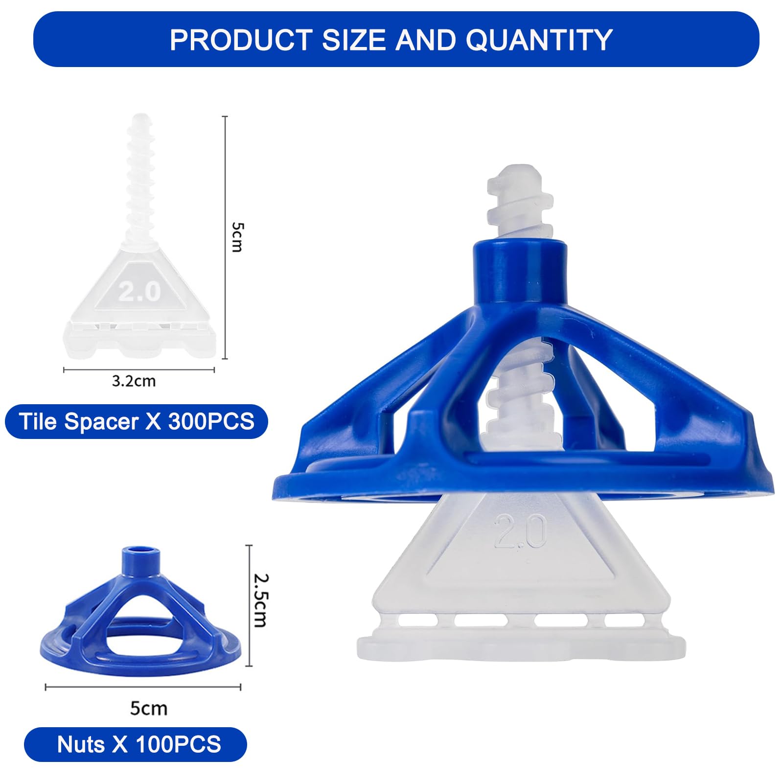 400pcs Sistema di Livellamento per Piastrelle 2mm, 300x Distanziatori per Piastrelle & 100x Cappucci di Serraggio, Cunei per Piastrelle Riutilizzabili per Livellamento del Pavimento (2mm)