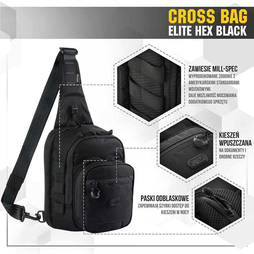 M-Tac Cross Bag Elite wielofunkcyjna torba typu sling do aktywności na świeżym powietrzu, wędrówek, uprawiania sportu, Multicam Black/Black