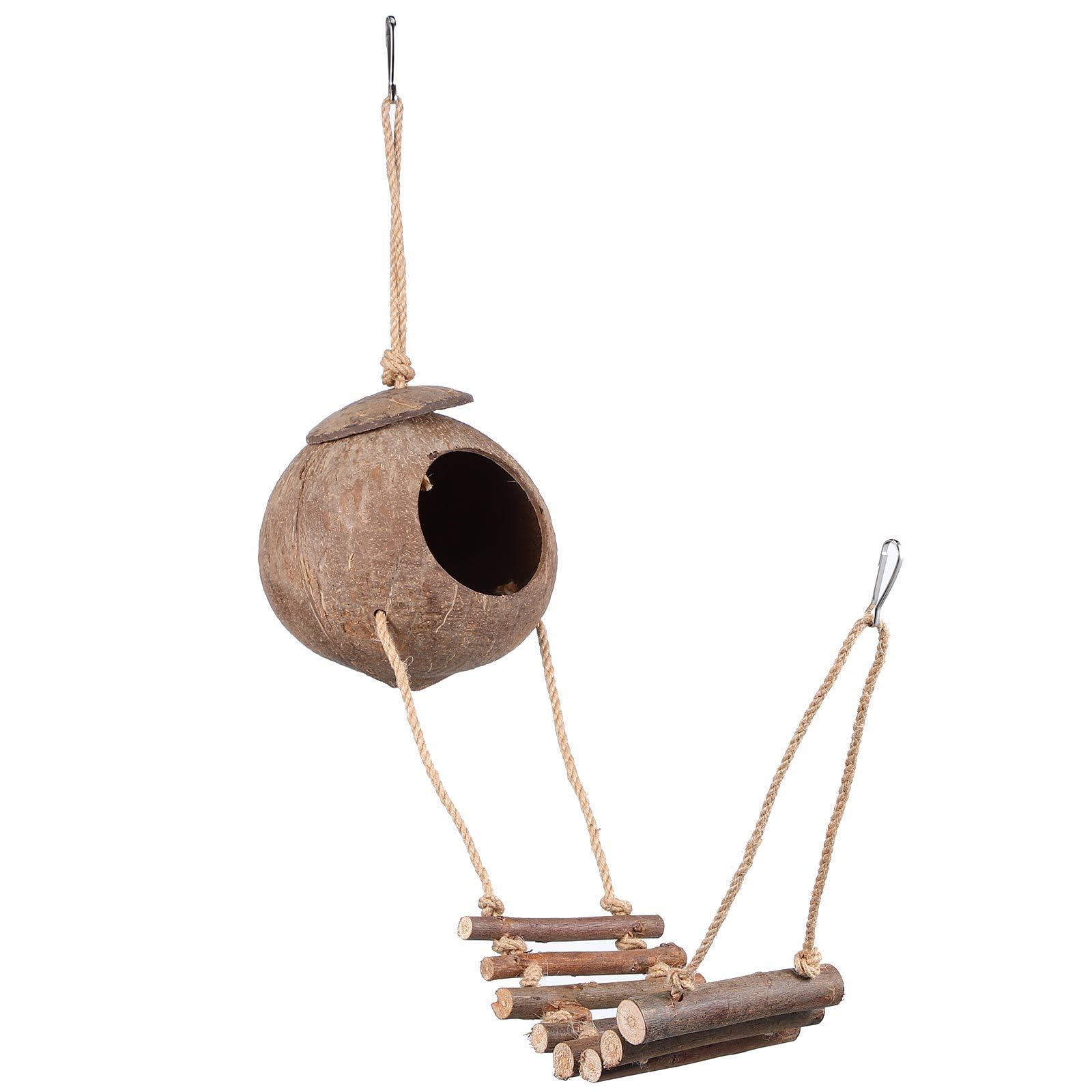 ELEOUTI Natural Crested Gecko Hide Reptile Hideout Made from Lightweight Wood and Coconut Shell, Small Pets Hideout and Terrarium Ornament for Tortoise and Frog to Create an Interesting