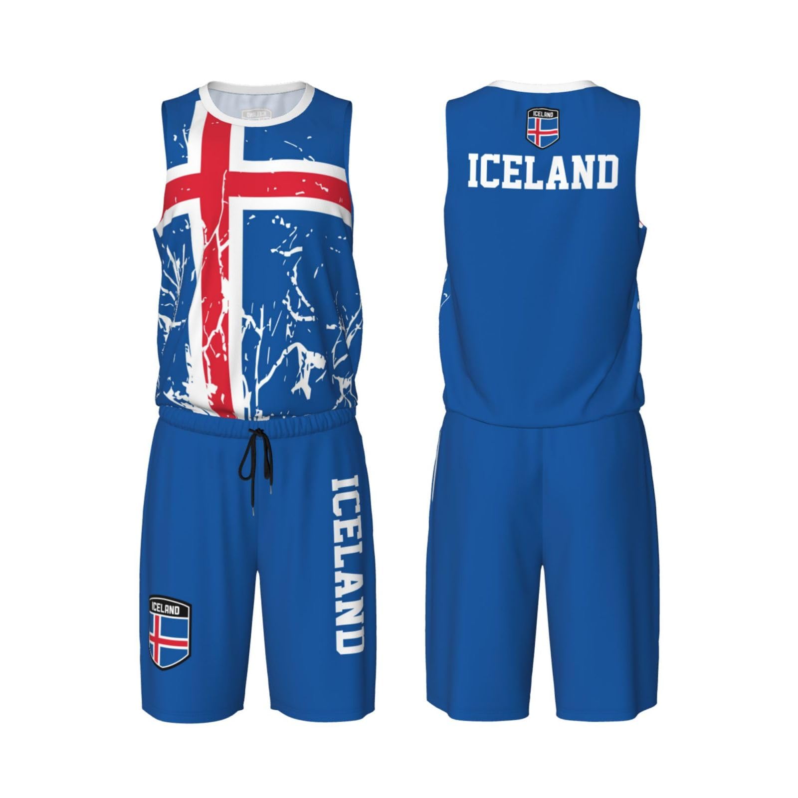 Iceland Flag Grain (2) Basketball Jersey Uniform Suit for Men Adults Training Athletic Set