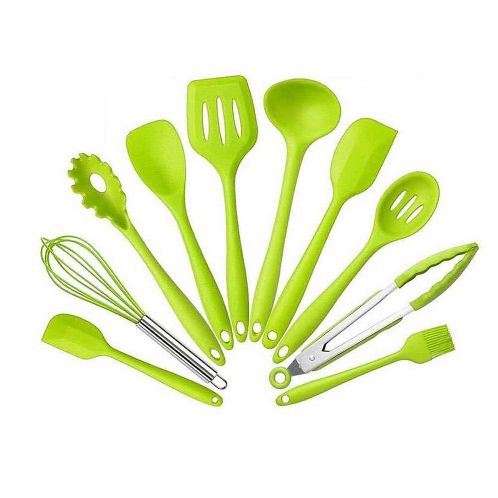 Lot de 10 Premium Set Set ustensiles cuisine ustensiles de cuisine Ustensiles de cuisine en silicone Pelle environnement Tool Kit vert