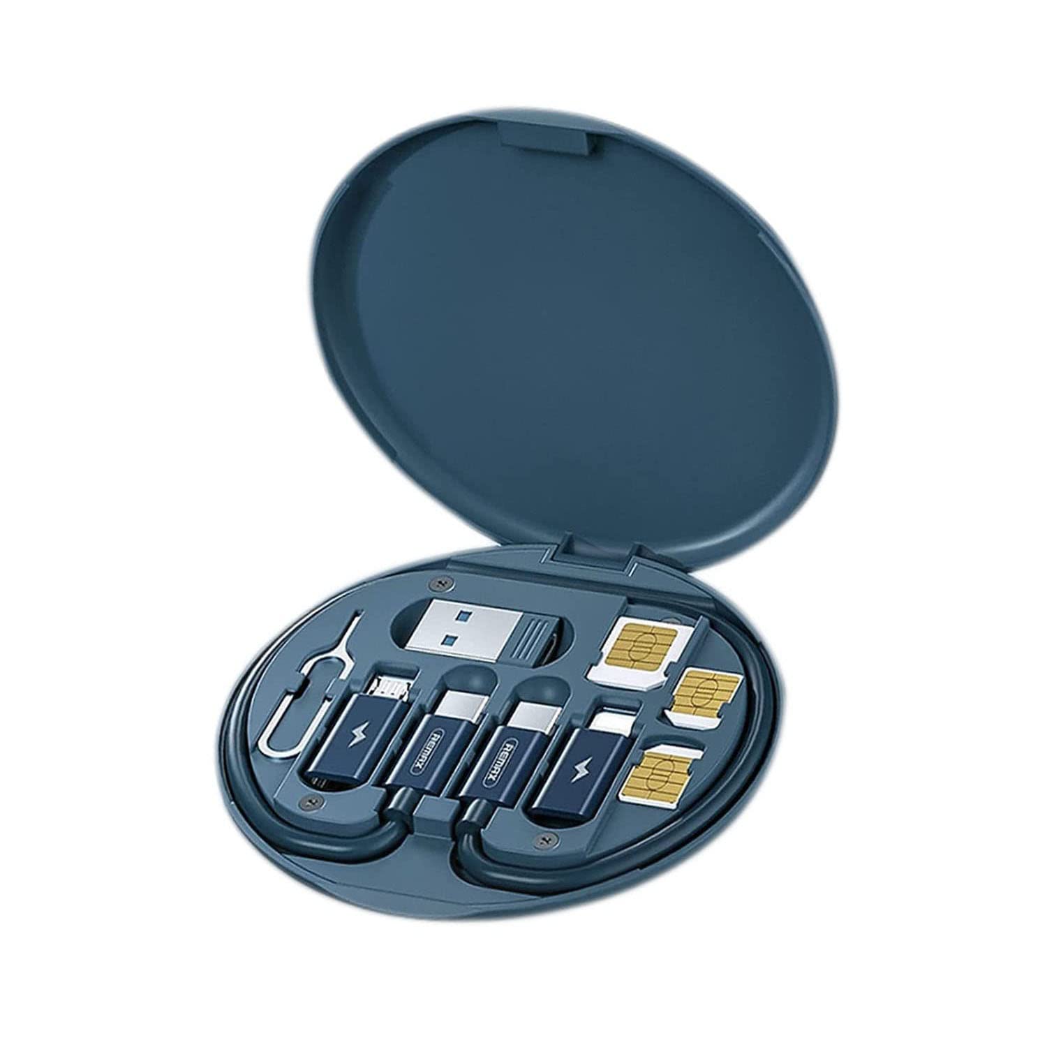 SANYISAN 2022 Multi-function Mini Digital Gadgets Storage Box Card Slot Ejector Pin,USB Adapter Cable Conversion Storage Box,Multi-Type Fast Charge Line Convertor Set&Phone Outdoor Blue 3.2x0.4''