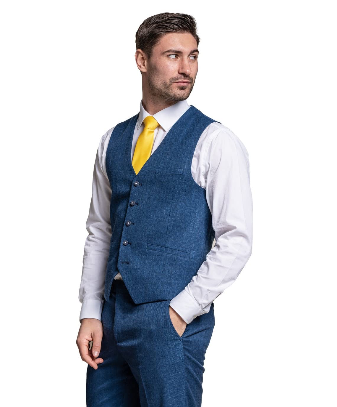 SIRRI Abito Formale da Uomo in Lino Elegante Blu Abito da Sposa Slim Fit Venduto separatamente