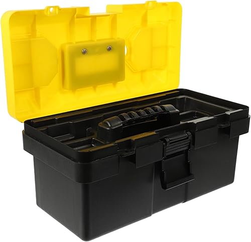 Caja de herramientas apilable de plástico resistente con asa y candado, caja de transporte para electricista para almacenamiento de herramientas