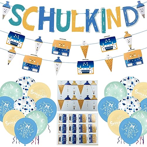 Einschulung Deko Set Jungen - Blaue Schulanfang Dekoration Mit Ballons & Banner