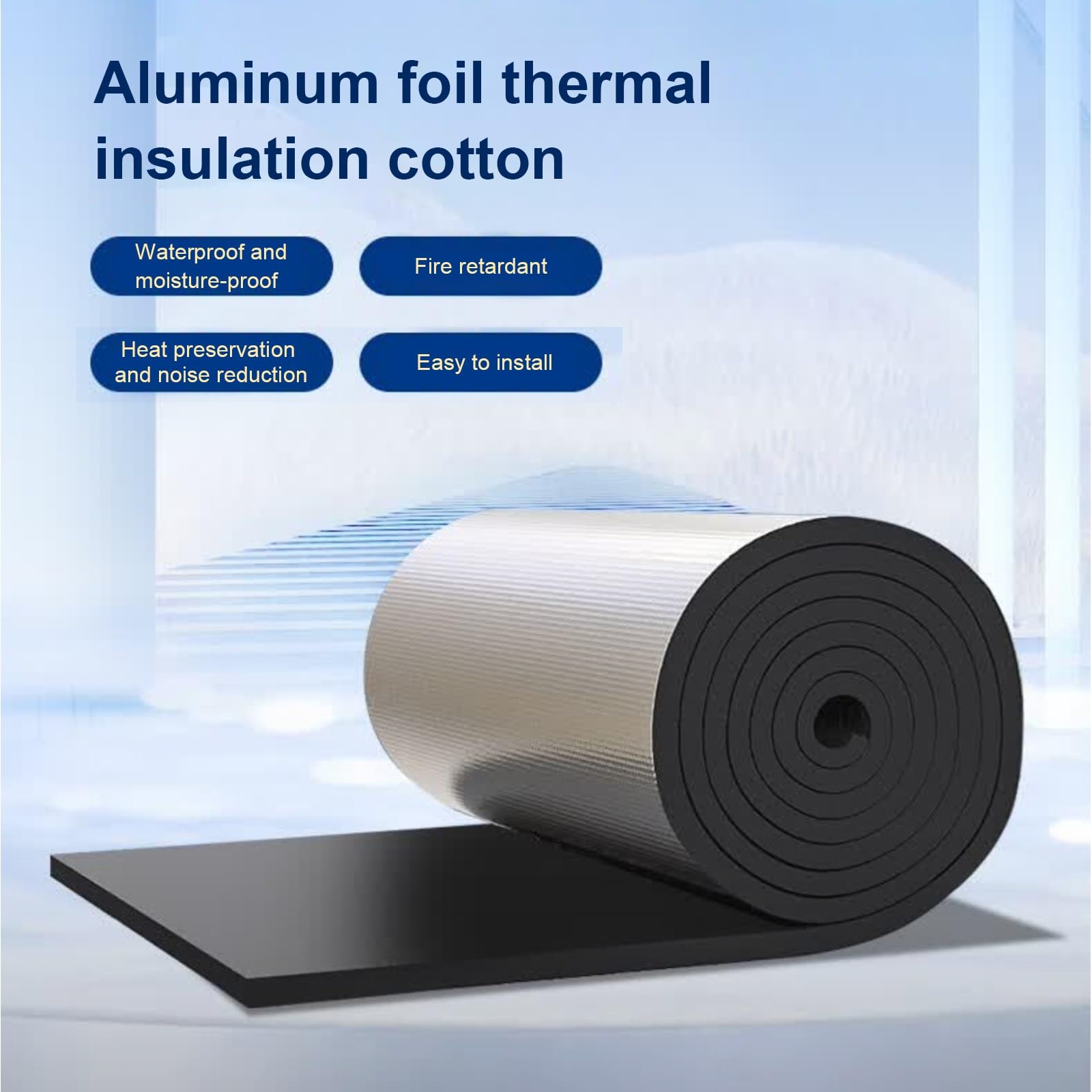 Selbstklebendes reflektierendes Schaum-Aluminium-Dämmmaterial, Heizkörper-Dämmfolie, Schalldämmunterlage, geeignet zur Wärmedämmung von Dächern, Böden, Decken(1*1m/3.2*3.2ft,20MM(THK))