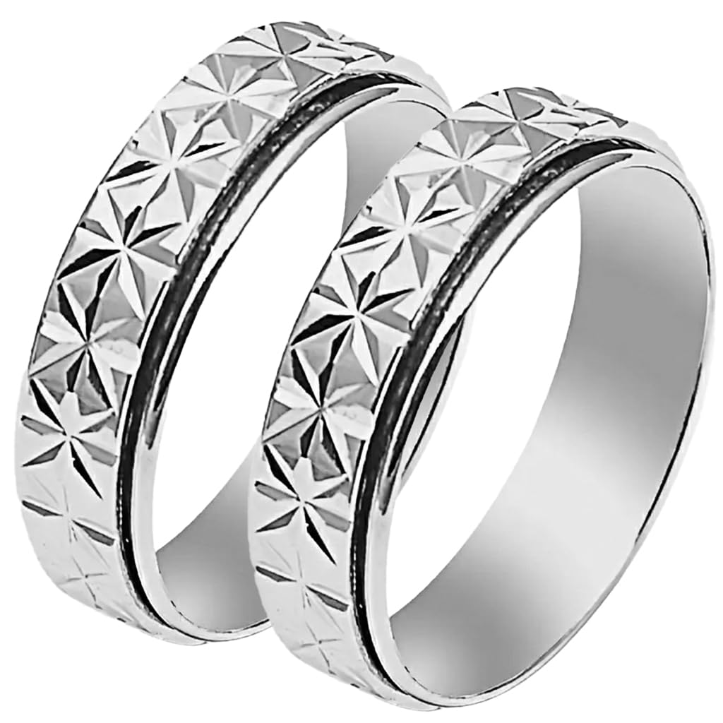 (Pack of 2) Stainless Steel Spinner Ring for Men & Women – 6mm Geometric Star Cut Fidget Band – Anxiety & Stress Relief Jewelry for ADHD – Hypoallergenic Comfort Fit Wedding Ring (Silver Tone)-image-24