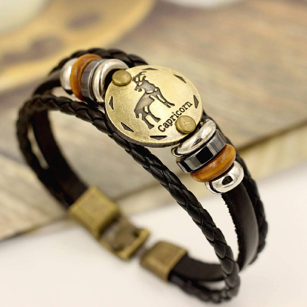 Lederarmband für Frauen, mehrschichtige Retro-Leder-Lederarmband Braunes Ehepaar Caneorn Leder Armband Geburtstagsgeschenk 12 Sternhalter Lederarmband Personalisierte Kleidung Accessoires Schmuck
