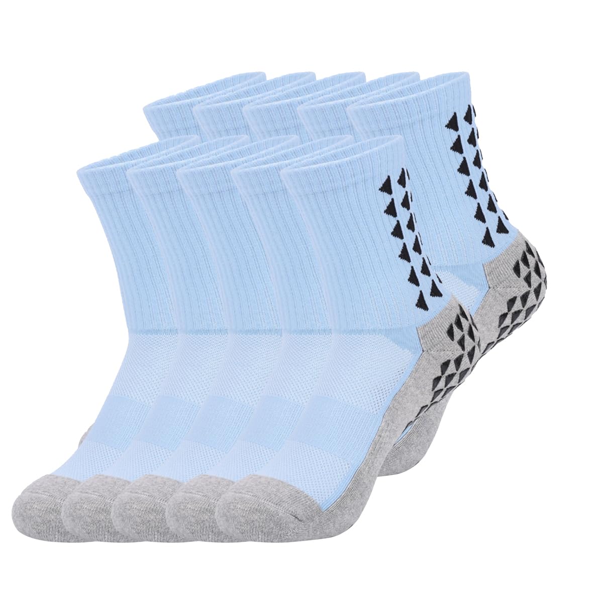 Lot de 10 paires de chaussettes de cheville avec coussin, chaussettes de sport en coton anti-ampoules pour homme et femme, bleu ciel, 10 paires bleu ciel, 3-5