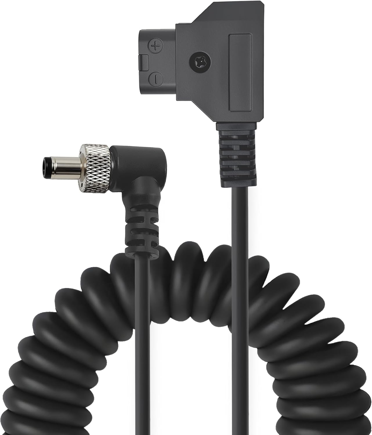 D Tap to Locking DC 5.5 2.1mm Right Angle Monitor Coiled Power Cable Suitable for Atomos Ninja V, Shogun, PIX-E5/E7, SmallHD 702 Touch, Hollyland Mars 400S, Sony Monitors,40”