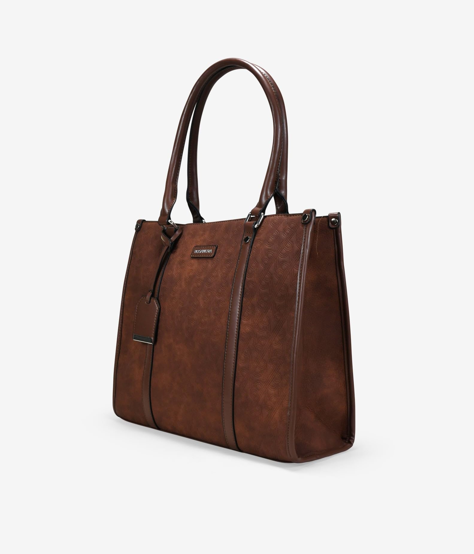 BOSANOVA Bolso Shopper Cuadrado para Mujer con Grabado corporativo, Bolsillo Trasero y Asas de Colgar. Cierre con Cremallera. Cuero U