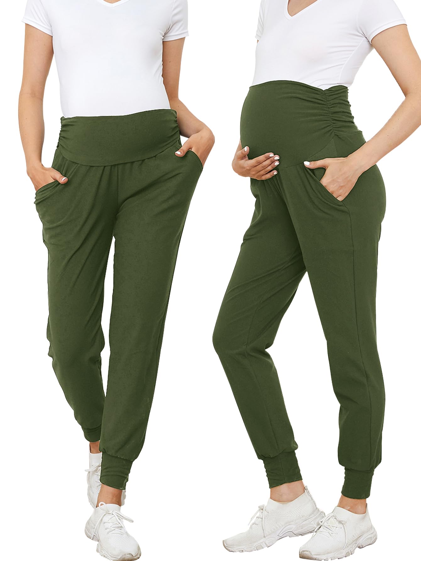 PARNIXS Pantalon de Jogging de maternité pour Femme - Pantalon de survêtement Extensible pour entraînement, Sport, Salon, Grossesse, Yoga avec Poches