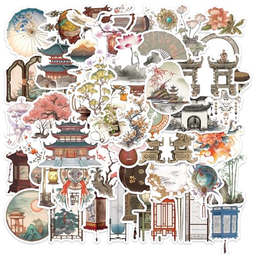50 Ancien Style Chinois Autocollants en Vinyle Imperméables, Voyage Valises Stickers pour Bagages Skateboard Guitare Ordinateur Portable