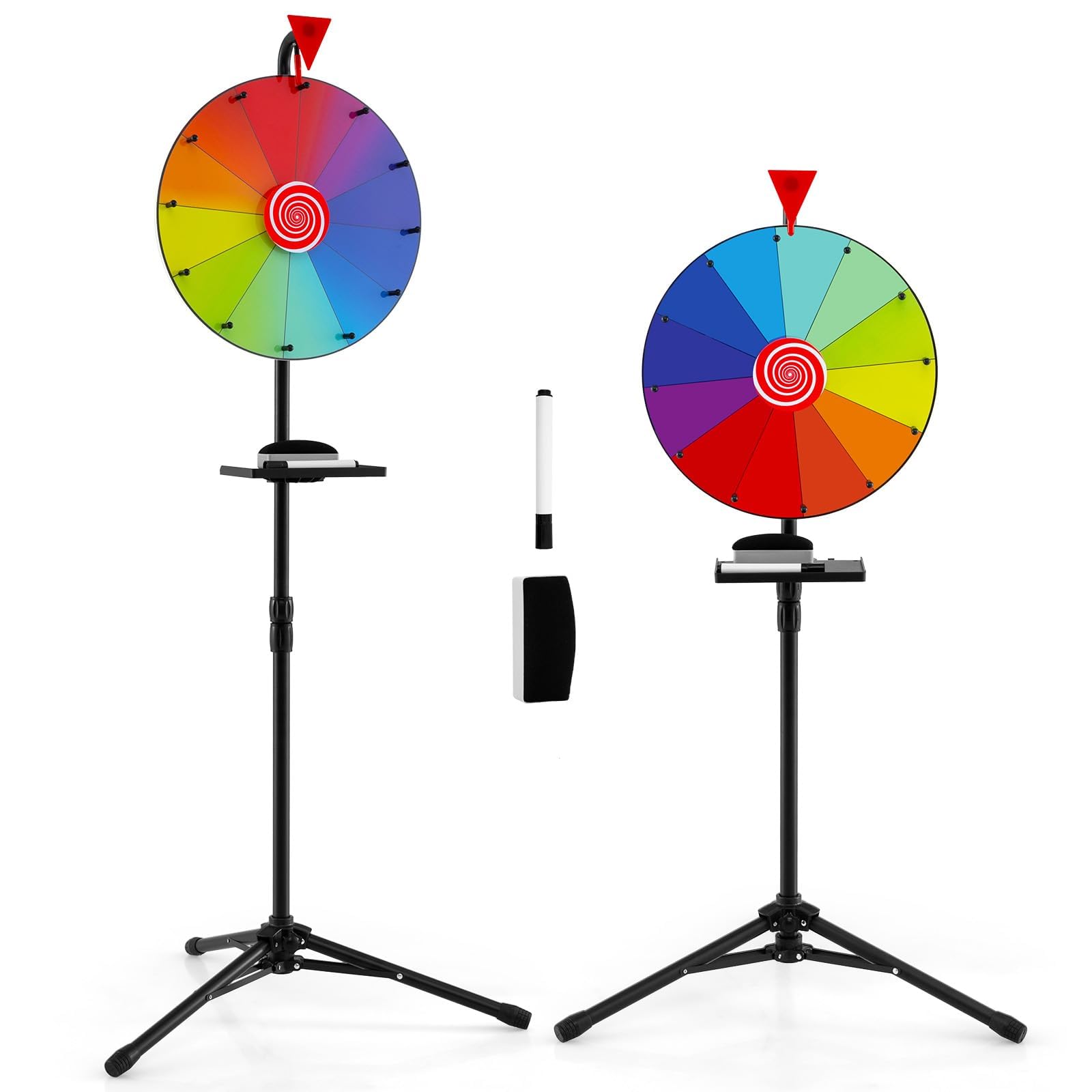 FANTASK Ruota della Fortuna da 16", Regolabile in Altezza con portapenne, per Giochi della Lotteria, Giochi di Parole φ40 cm (Altezza 97-155 cm)