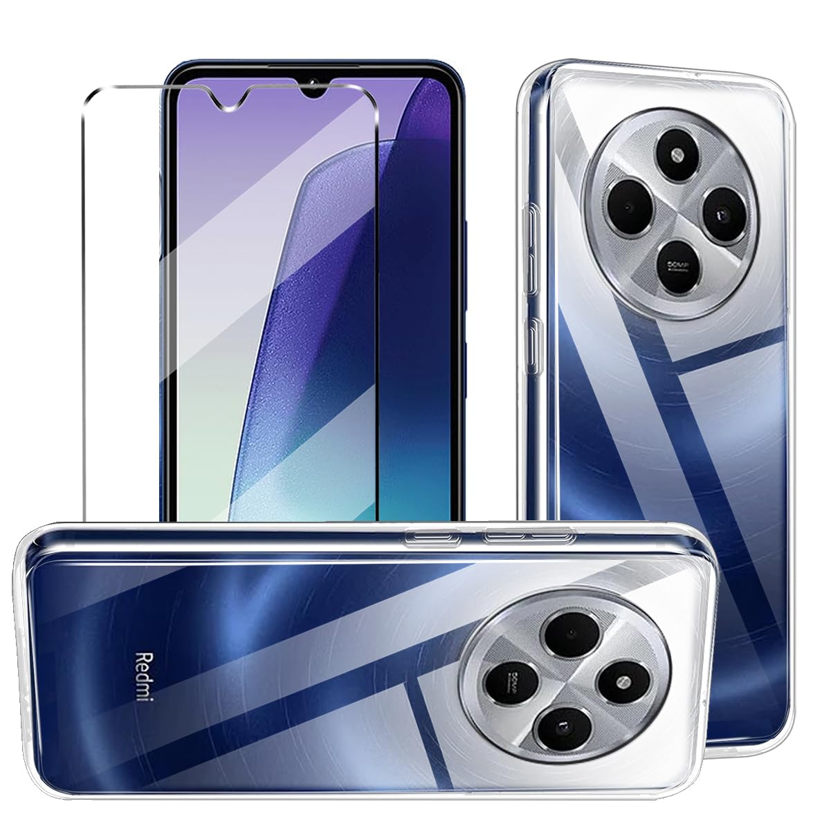 HuiYouMY 2-in-1 Case Compatible with Xiaomi Redmi 14C / Poco C75 Cover with 1 Pack Tempered Glass Screen Protector for Poco C75 Slim Fit Soft TPU Shockproof Anti-Scratch Phone Case