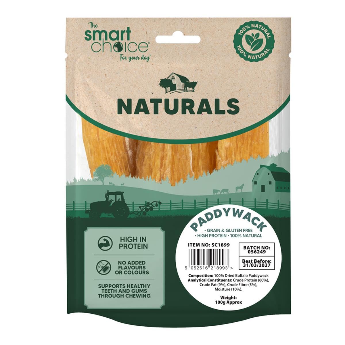 100g Paddywack Chew Treats - Pet Dog Puppy Natural Snack High Protein Grain & Gluten Free Reward For Good Behaviour - Promotes Dental Hygiene Supports Healthy Teeth & Gums