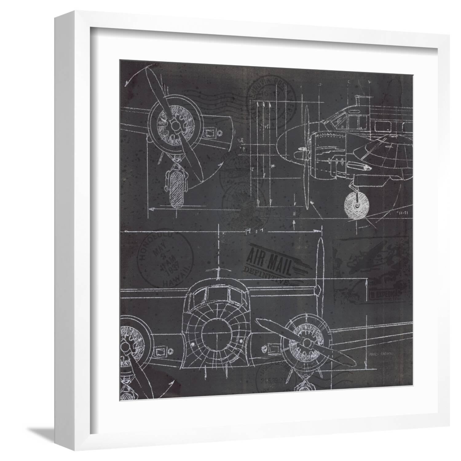 ART.COM Wall Art Print Plane Blueprint III on White Frame by Marco Fabiano, 21" x 21"