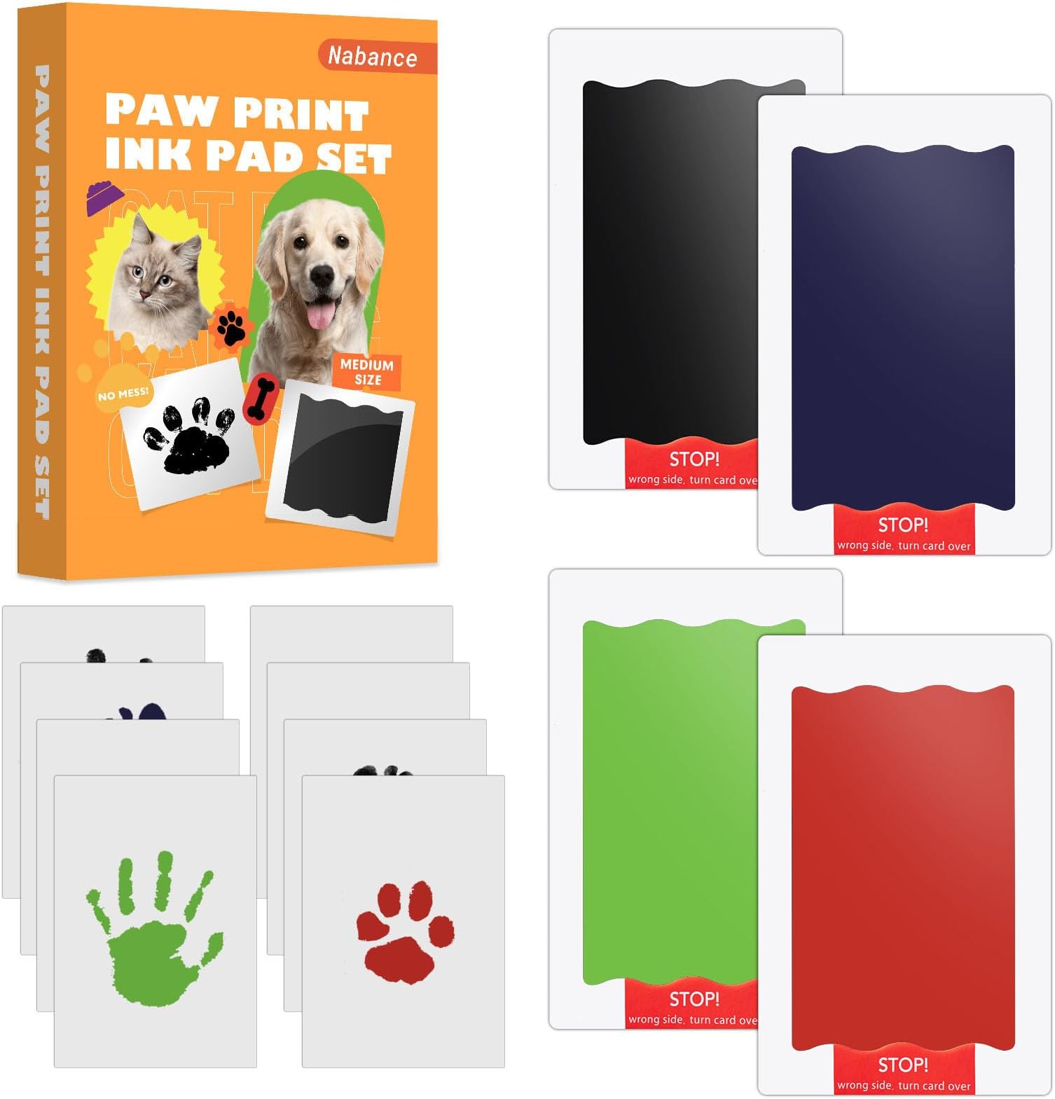- Nabance Baby Hand and Footprint Kit, Paw Print Kit, Dog Paw Nose Print Kit, 4 Colour Inkless Print Pads, 8 Imprint Cards, No Mess Paw Print Stamp Pad for Dogs & Cats, Dog Mom Gifts for Women