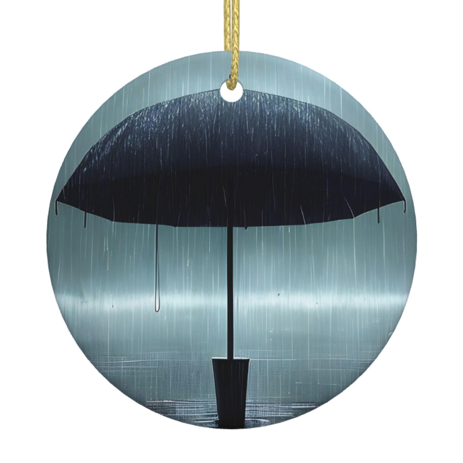 Black Umbrella in The rain Printed Christmas Tree Ceramic Ornaments Holiday Decoration Christmas Unique Pendant for Christmas Party
