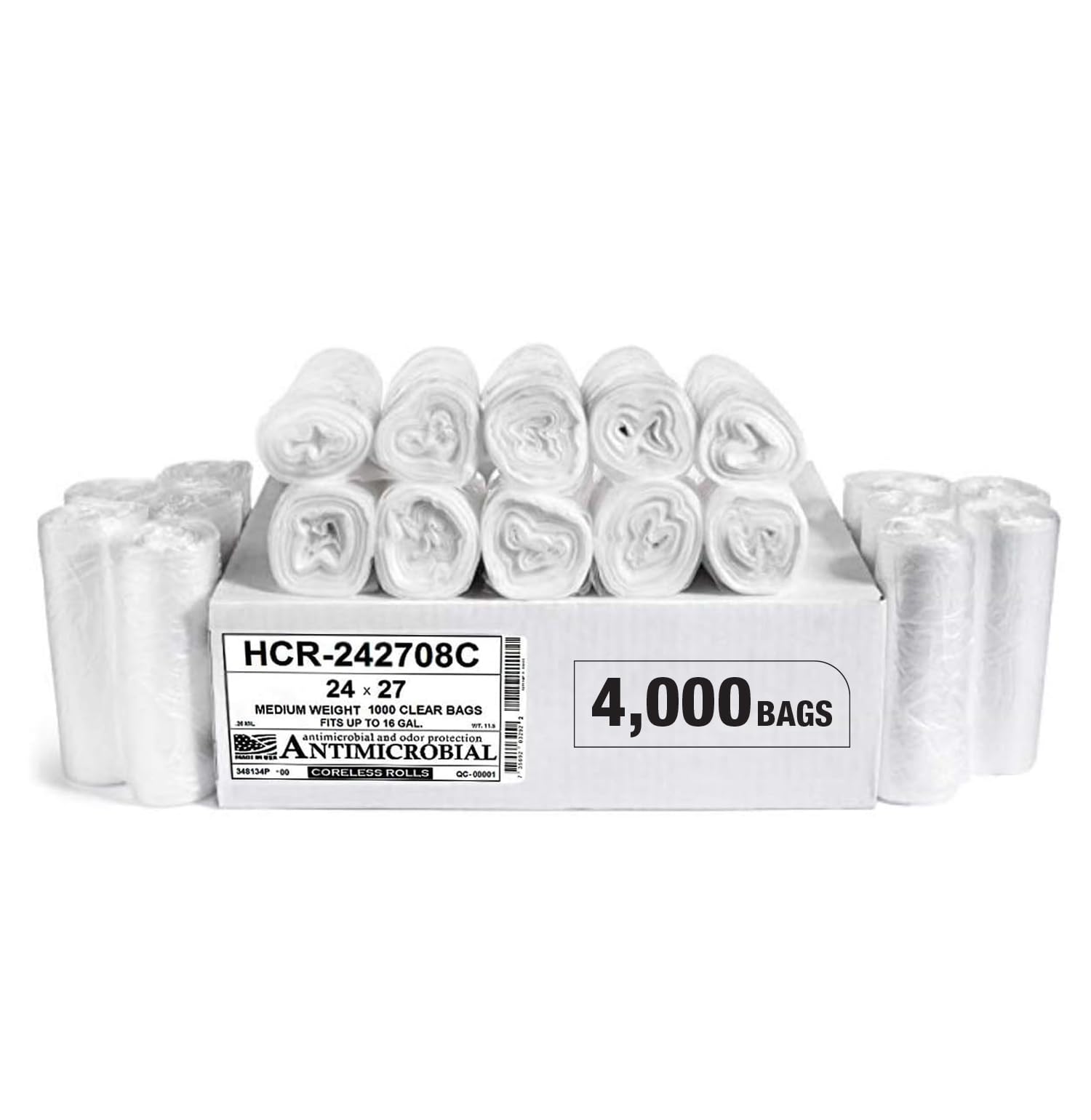 Aluf Plastics 12 Gallon 8 Micron (eq) Clear Trash Bags 24" x 27" 4000 Count